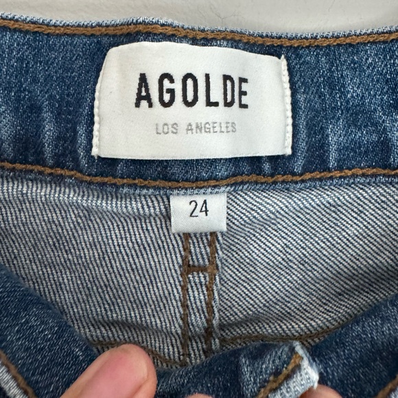 AGOLDE Nico High Rise Straight Jeans Raw Hem Size 24 Premium Denim Chic Coquette - Picture 2 of 7